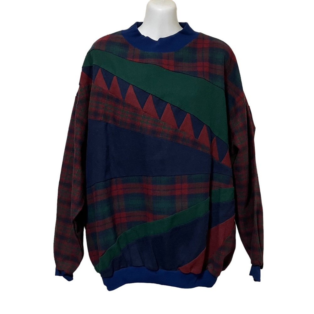 Vintage Plaid Patchwork Pullover - image 1